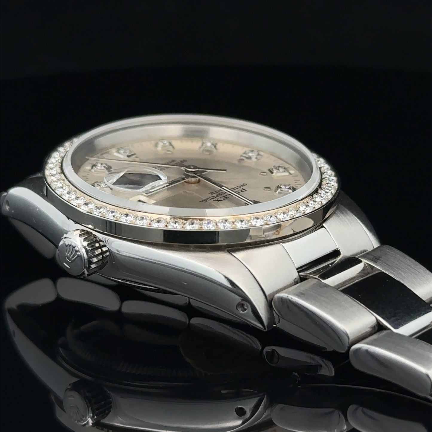 34mm Rolex Diamond Watch with Stainless Steel Oyster Bracelet