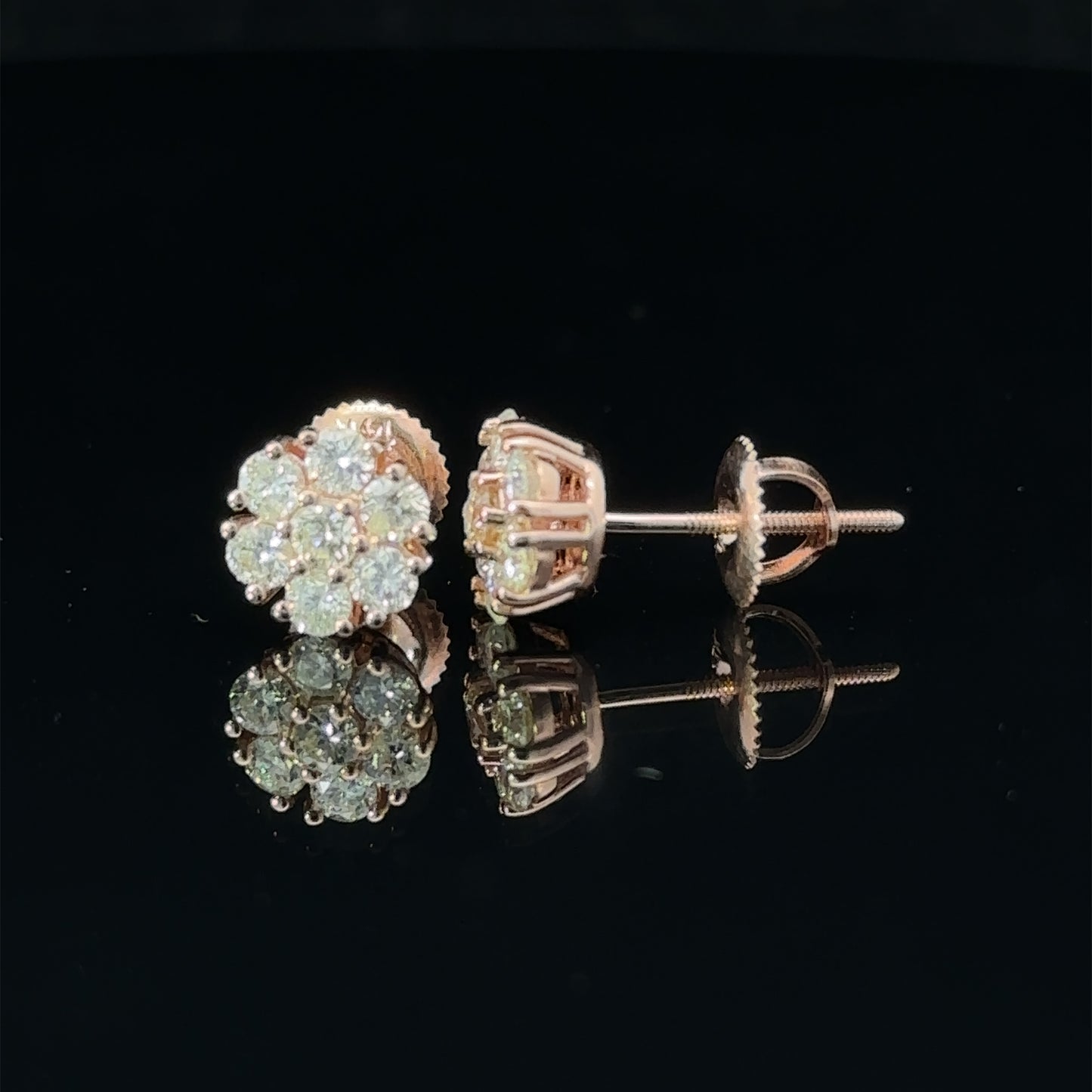 14k rose gold and diamond Flower Earrings (7 pointer)