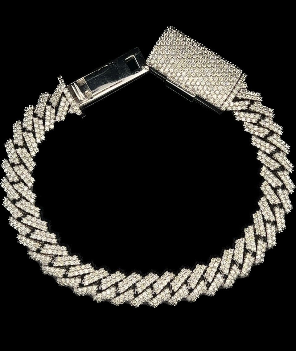 14k White Gold and Diamond Miami Cuban Bracelet (Solid, Box Clasp)