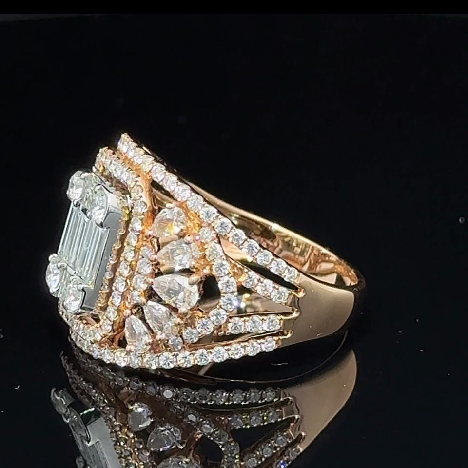 18k Rose Gold VVS/vs Jumbo Baguette and Round, Pear Shape Diamonds Ring