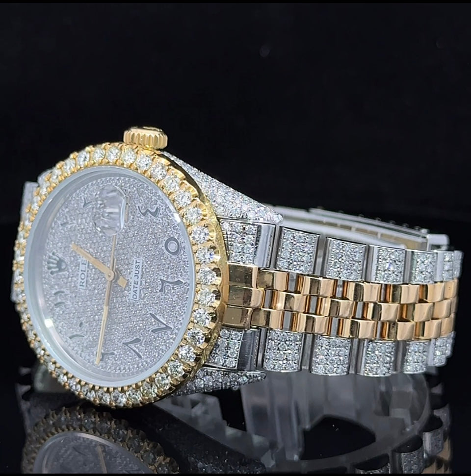 Iced out 36mm Rolex Watch with Two-Tone: 18k Gold and Stainless Steel Jubilee Bracelet