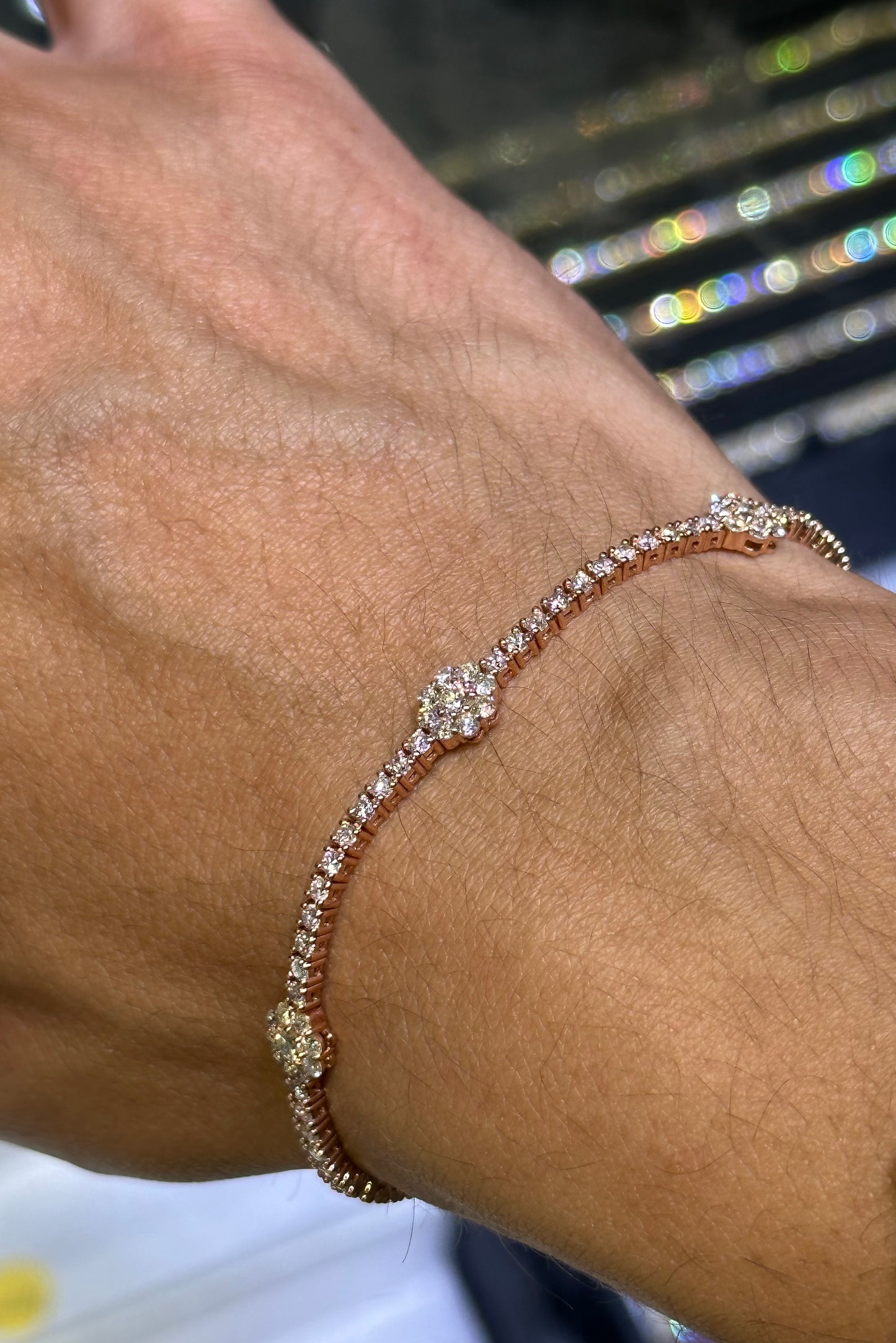 14k rose gold Flower Bracelet with Round Diamonds