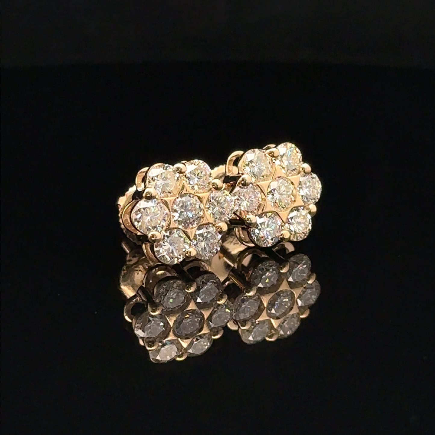 14k Yellow Gold Diamond Flower Earrings – Delicate & Luxurious Fine Jewelry