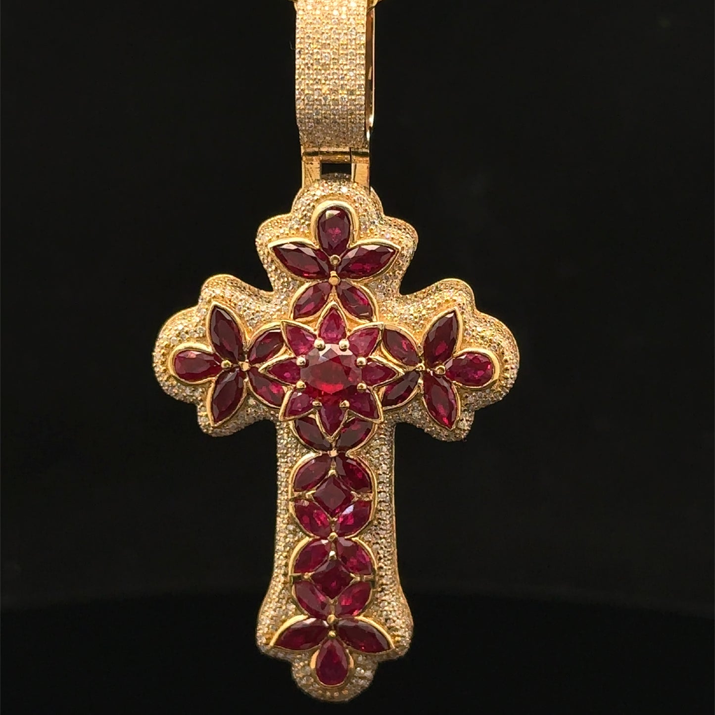 10K Yellow Gold Cross Pendant with Diamonds & Multicolored Stones