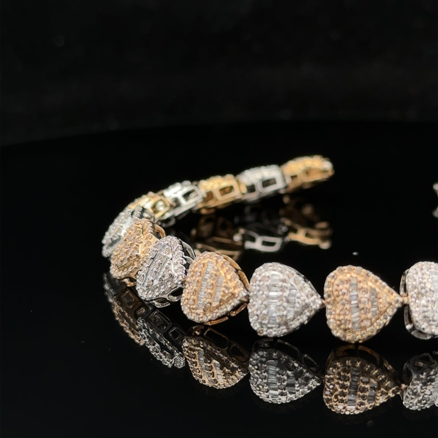 10k Two-Tone: Yellow and White Gold and Diamond Heart Bracelet