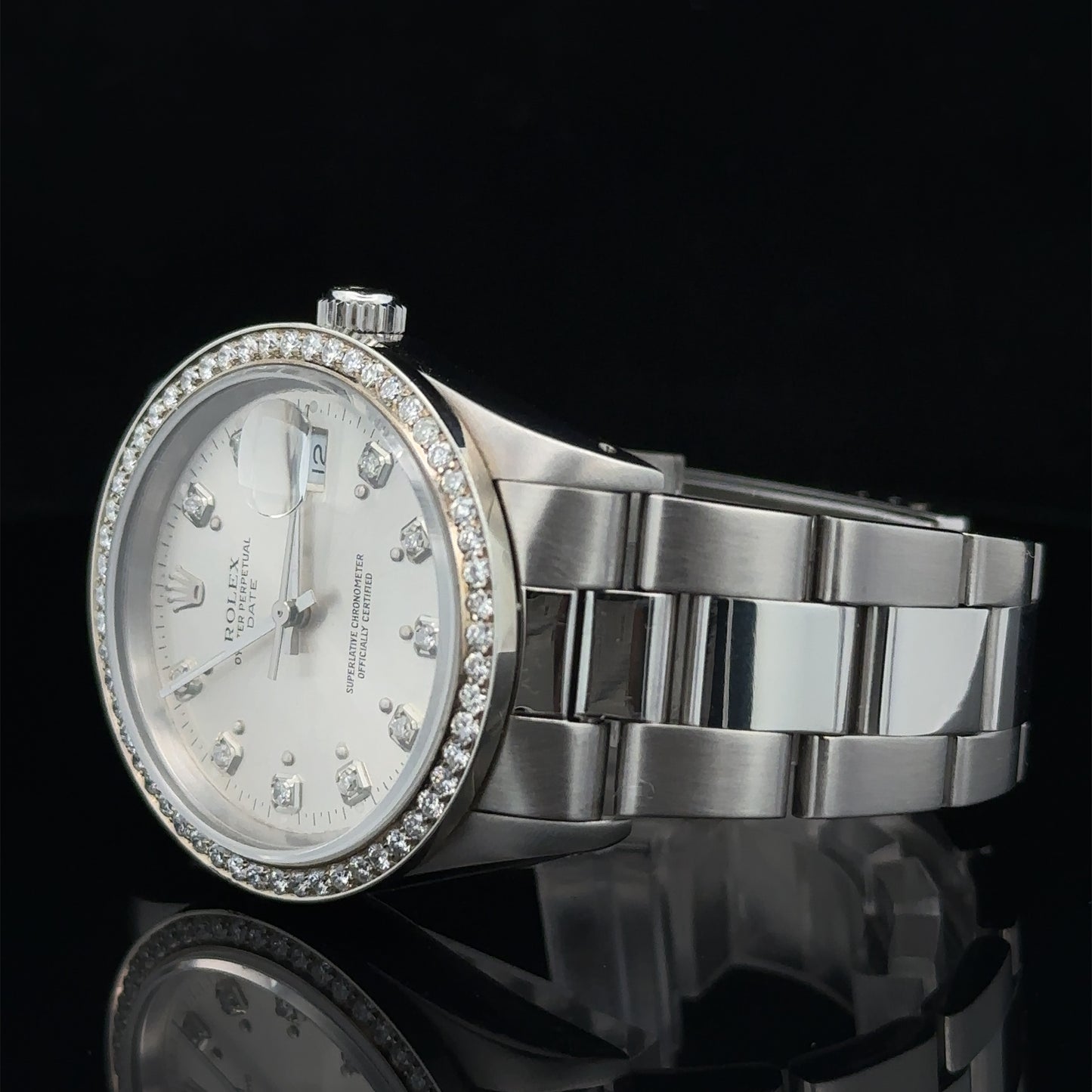 34mm Rolex Diamond Watch with Stainless Steel Oyster Bracelet