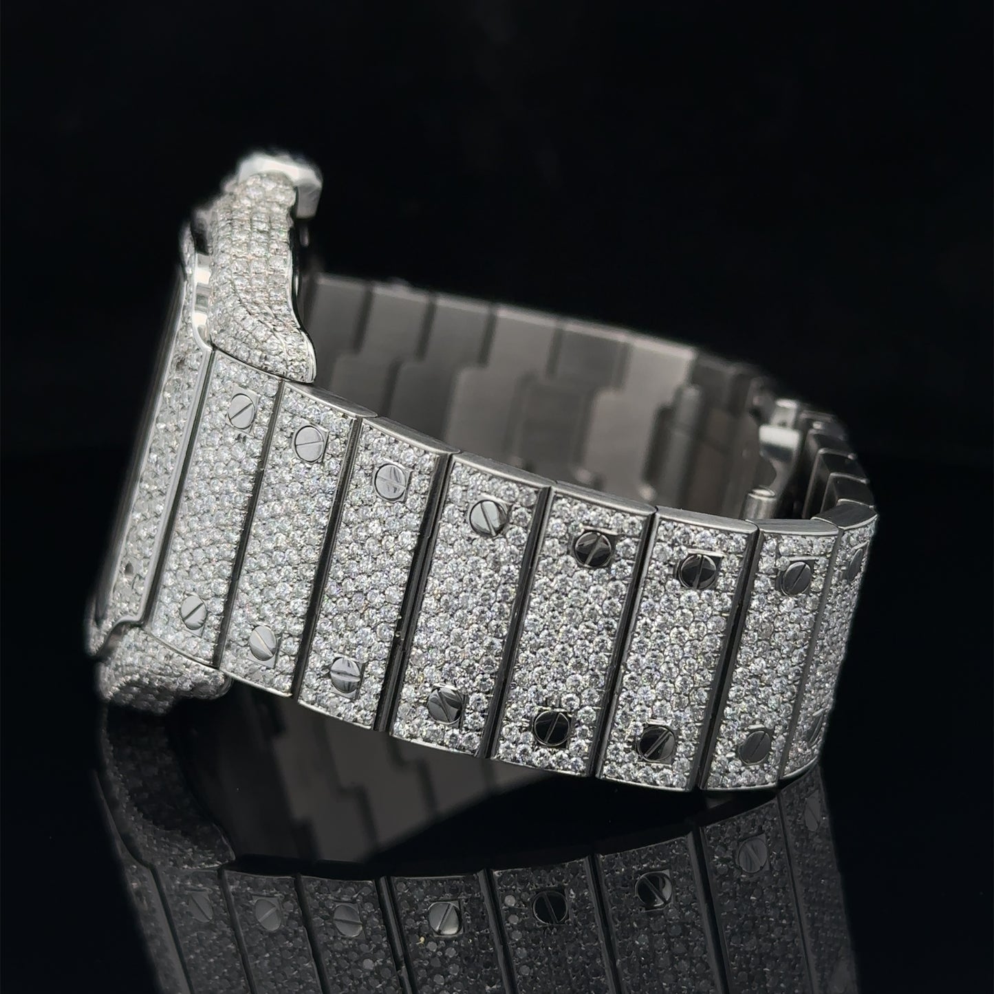 Iced out 40mm Cartier Santos Watch (stainless steel)