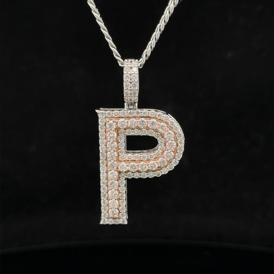 14k two-tone rose and white gold & diamond P Initial Pendant