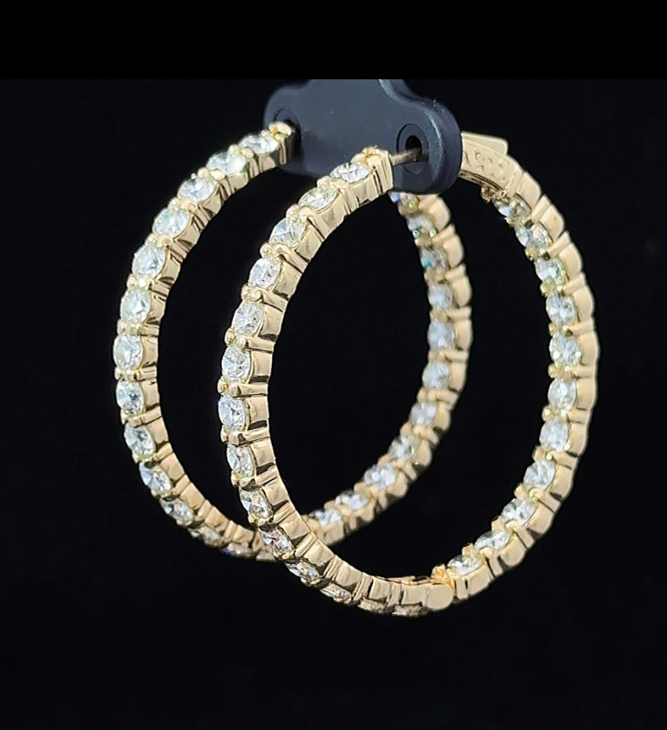 14k Yellow Gold and Diamond Hoop Earrings with High clarity of 9.65ct, 18-19pt Diamonds