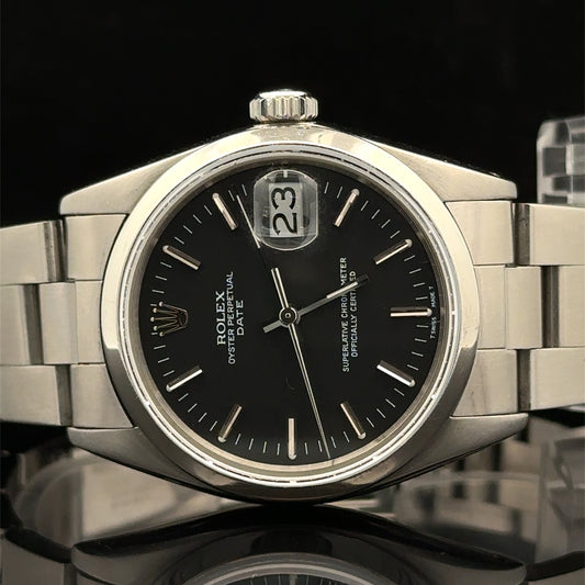 34mm Rolex Date Watch with stainless steel oyster band