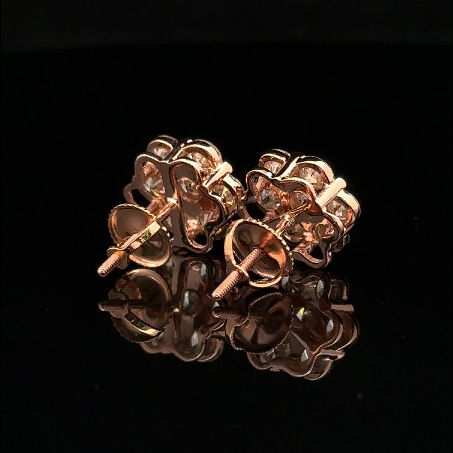 14k Rose Gold Diamond Flower Earrings – Delicate & Luxurious Fine Jewelry