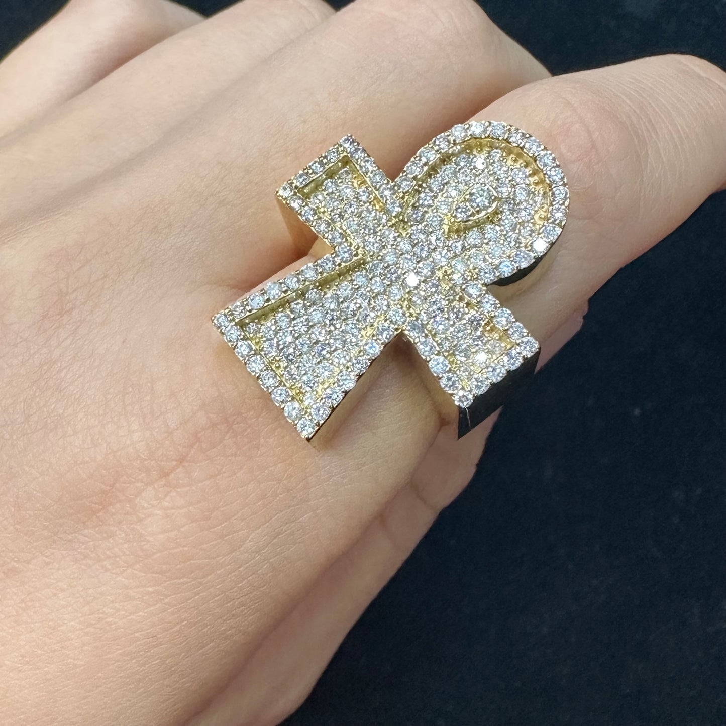 14k yellow gold and diamond Ankh Ring