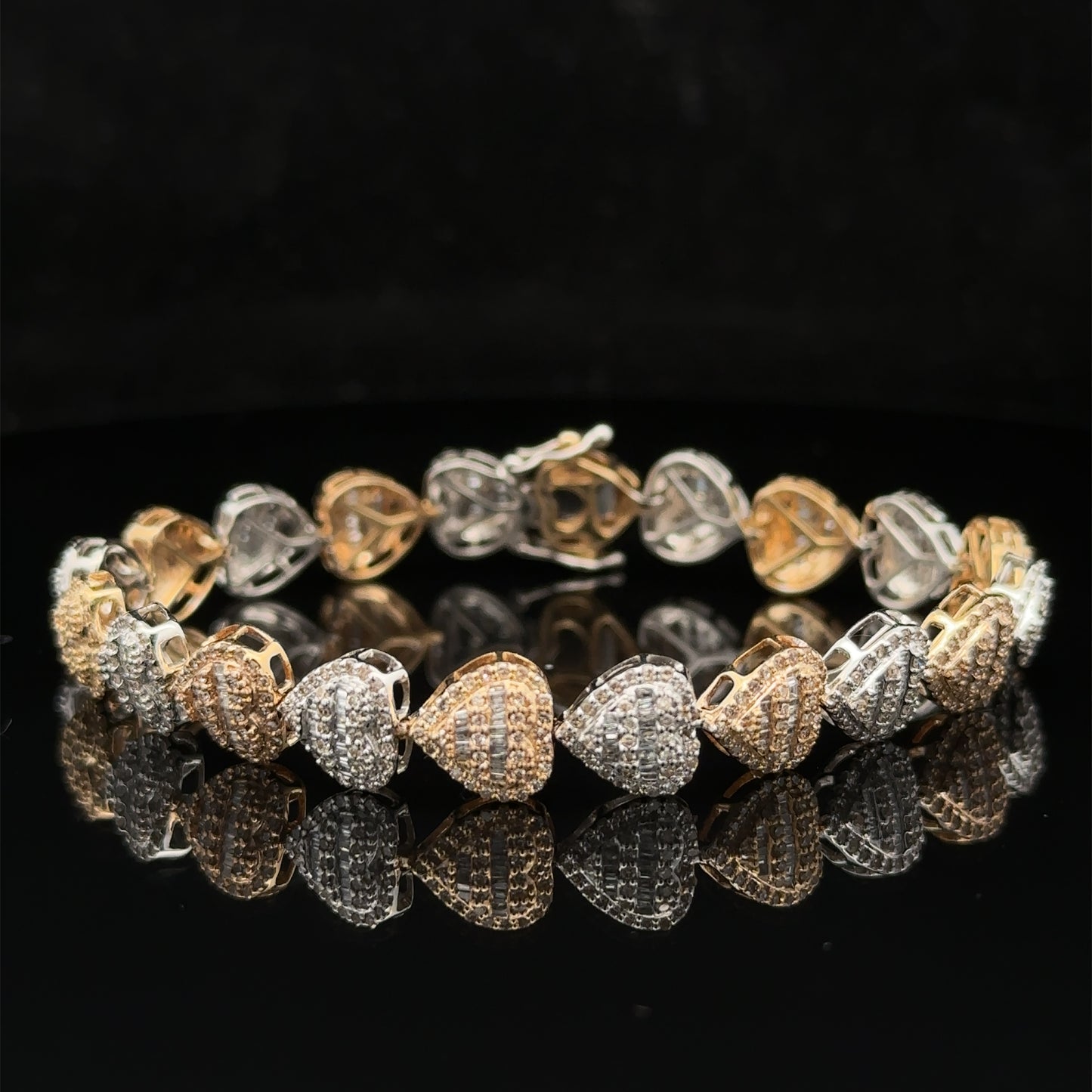 10k Two-Tone: Yellow and White Gold and Diamond Heart Bracelet