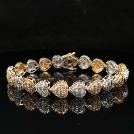 10k Two-Tone: Yellow and White Gold and Diamond Heart Bracelet