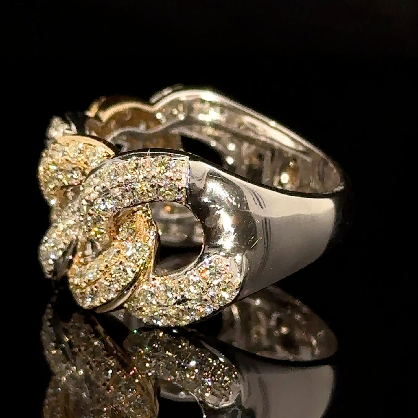 14k two-tone: yellow and white gold Cuban Ring