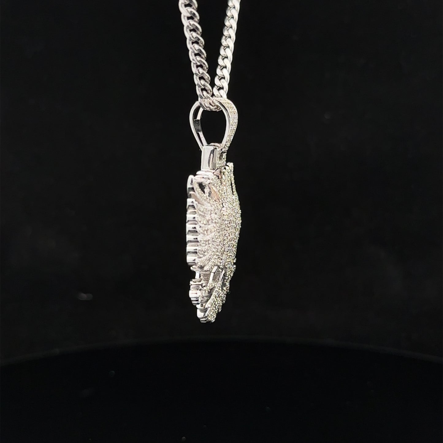 14k white gold and diamond Eagle pendant and 10k gold cuban link chain