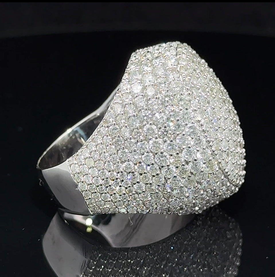 14k White Gold Iced Out Ring with High Clarity 11.65ct Round Diamonds