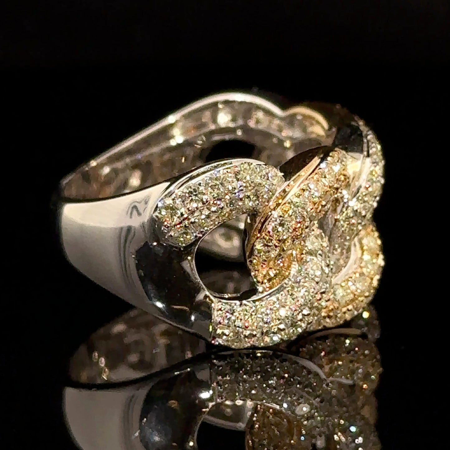 14k two-tone: yellow and white gold Cuban Ring