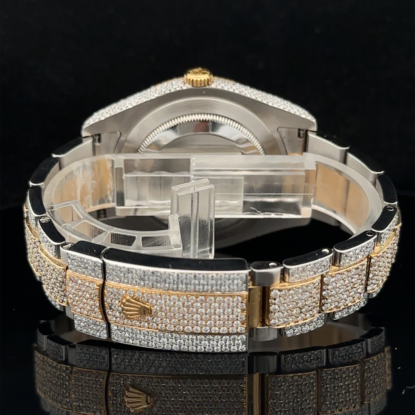 41mm Iced out Rolex Diamond Watch with Two-Tone Oyster Bracelet