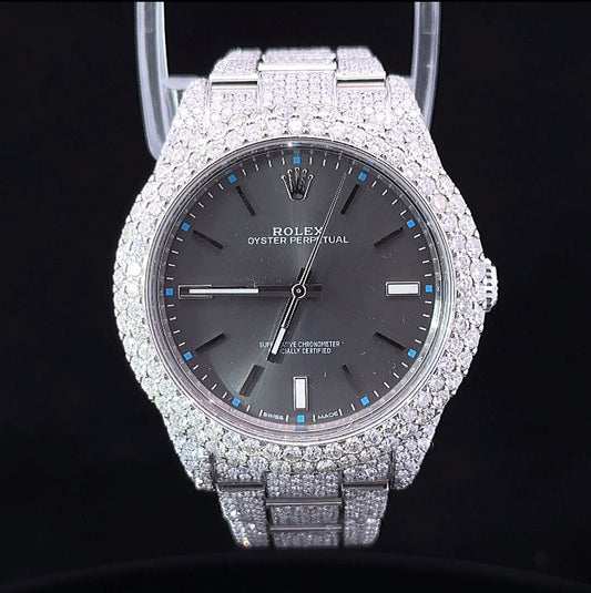 39mm Iced out Rolex Watch with Stainless Steel Oyster Bracelet