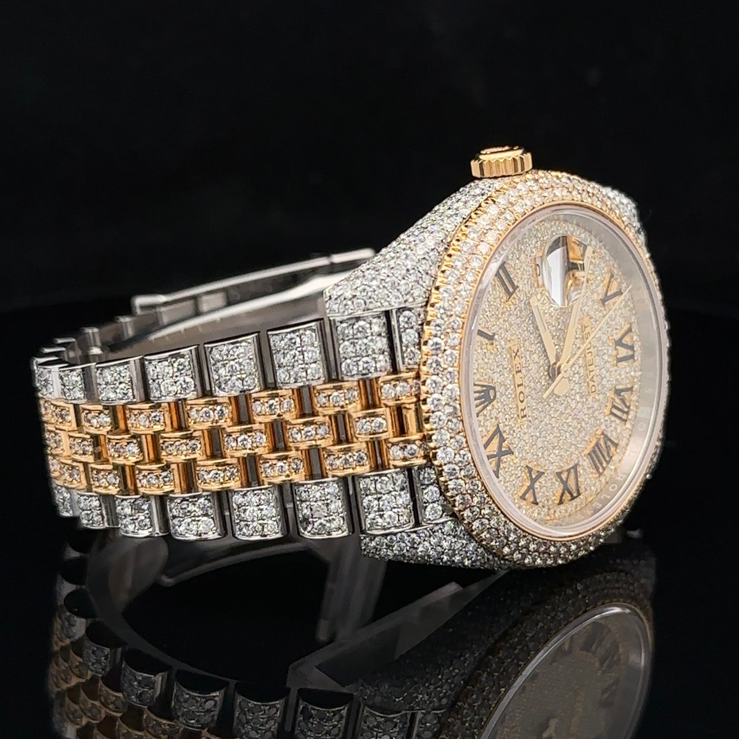 41mm Iced Out Rolex Datejust Watch with Two-Tone Jubilee Bracelet