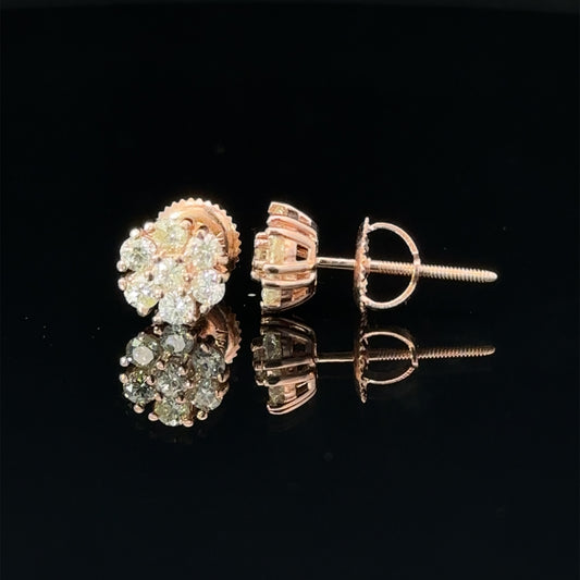 14k rose gold and diamond Flower Earrings (5 pointer)