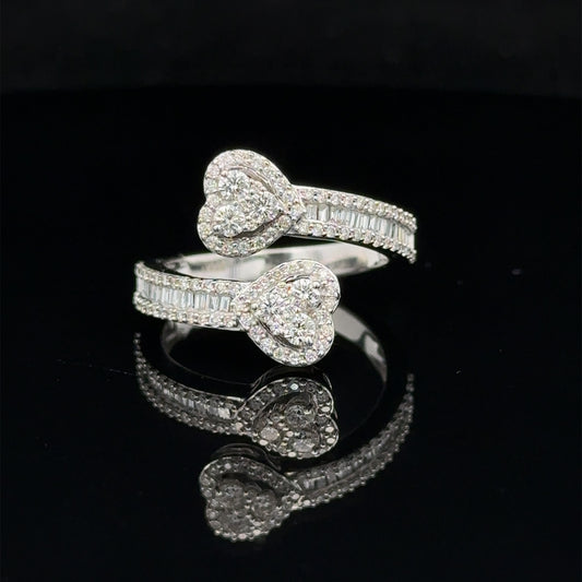 14k white gold and diamond Twin Heart shaped Ring