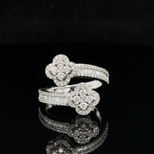 14k white gold and diamond Twin Flower shaped Ring