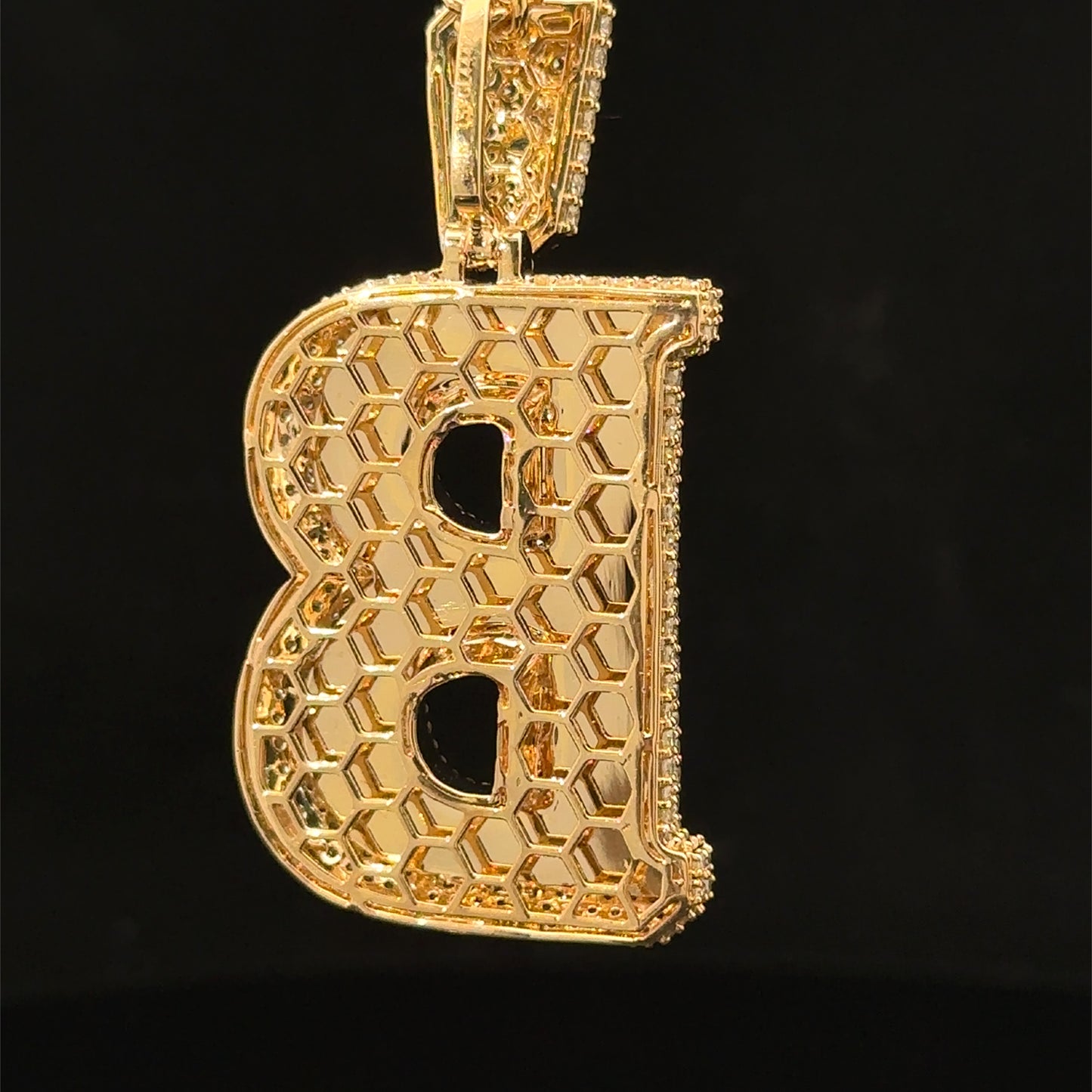 10K Yellow Gold B initial Pendant with Diamonds