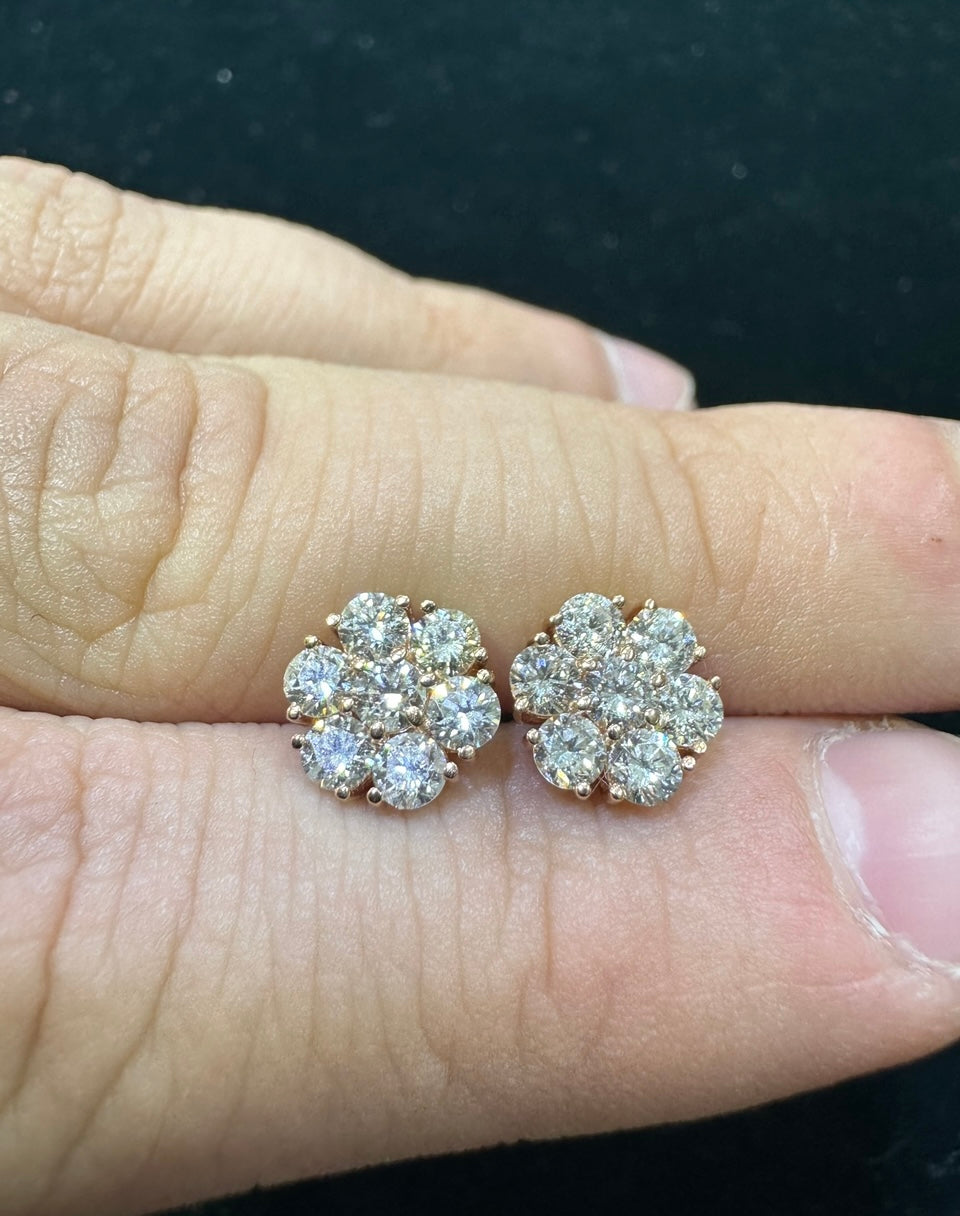 14k rose gold and diamond flower Earrings (12 pointer)