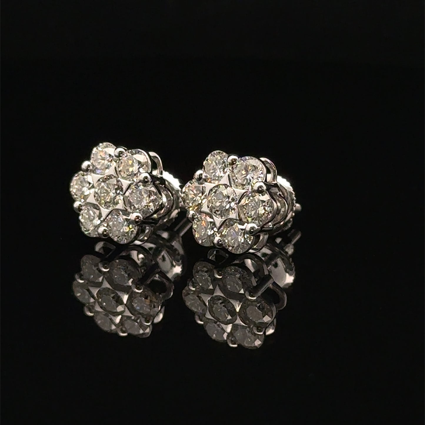 14k White Gold Diamond Flower Earrings – Delicate & Luxurious Fine Jewelry