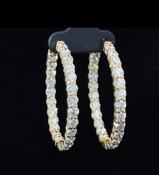 14k Yellow Gold and Diamond Hoop Earrings with High clarity of 9.65ct, 18-19pt Diamonds