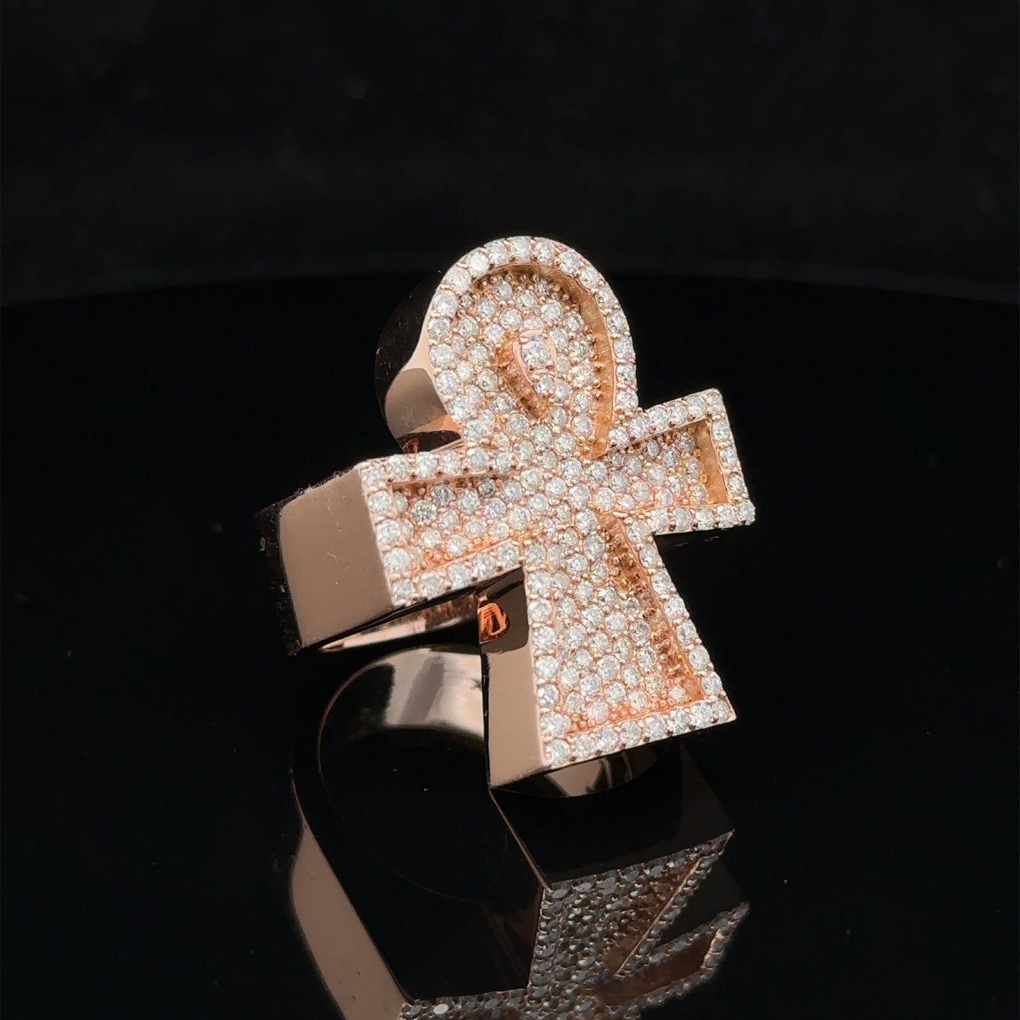 14k rose gold and diamond Ankh Ring