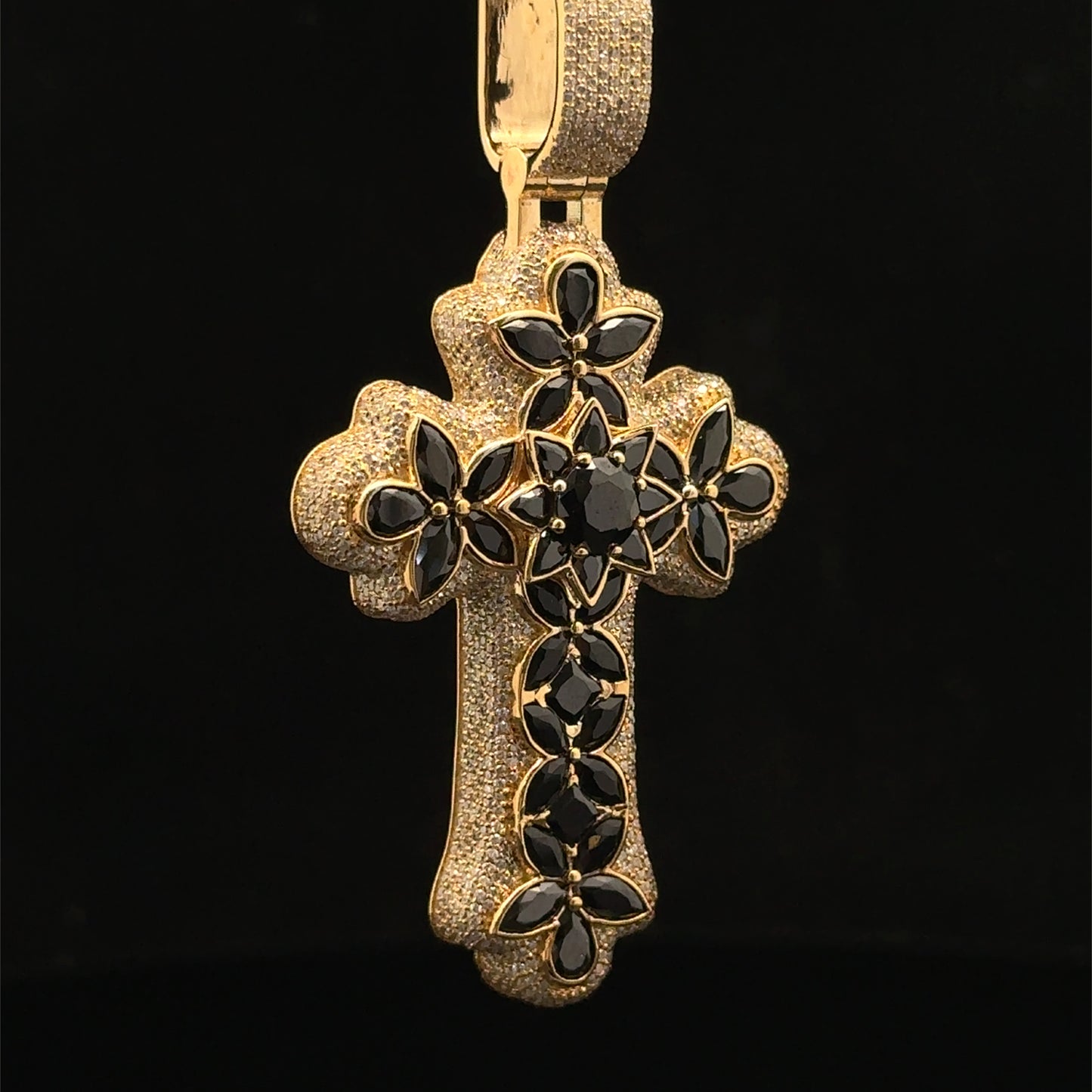 10K Yellow Gold Cross Pendant with Diamonds & Multicolored Stones