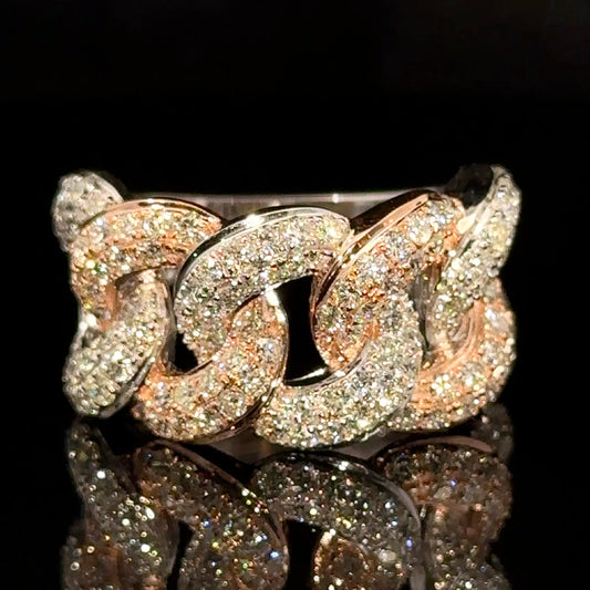 14k two-tone: rose and white gold Cuban Ring