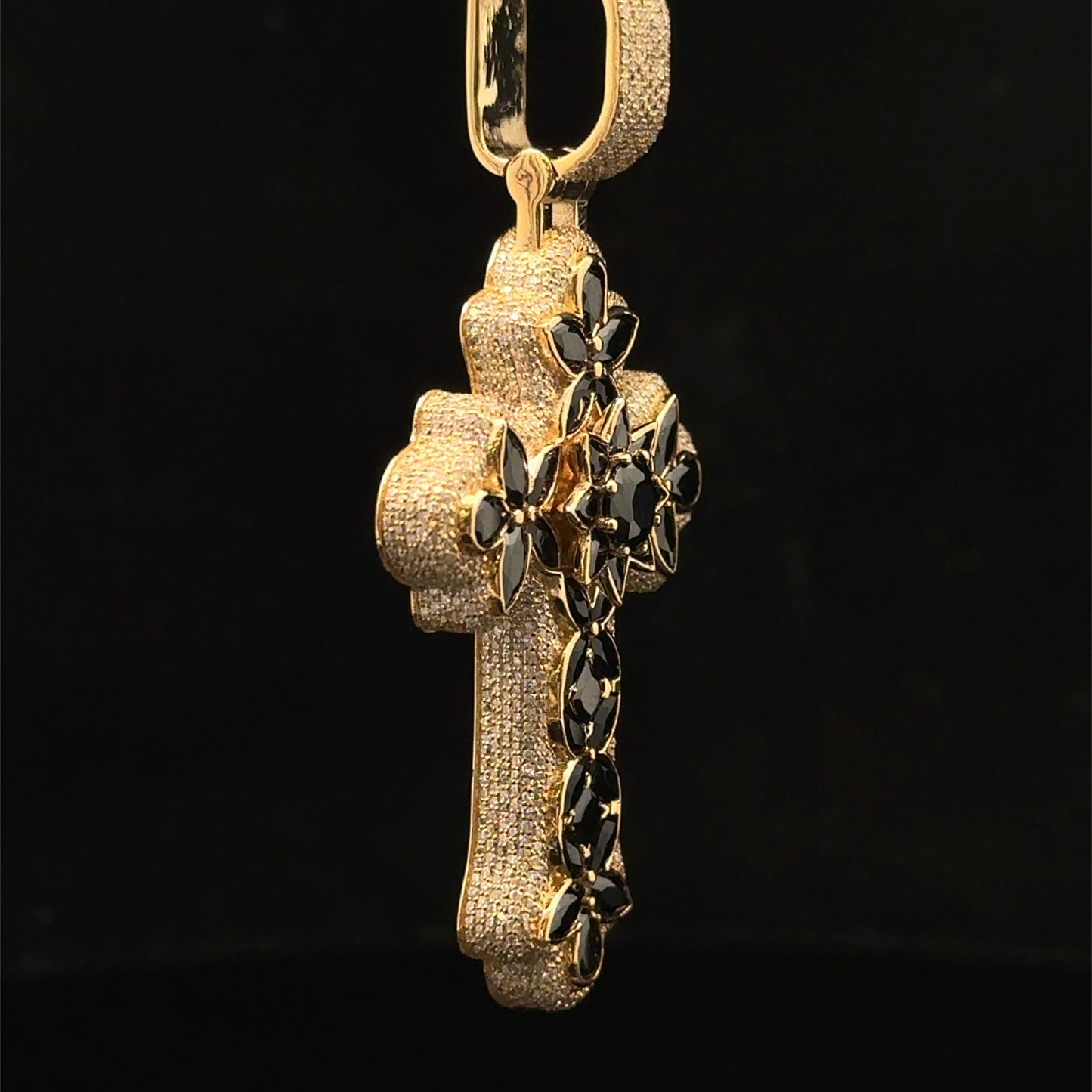 10K Yellow Gold Cross Pendant with Diamonds & Multicolored Stones