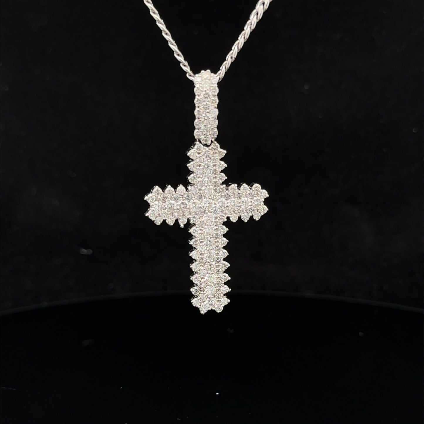 14k white gold and diamond Cross pendant and 10k gold cuban link chain