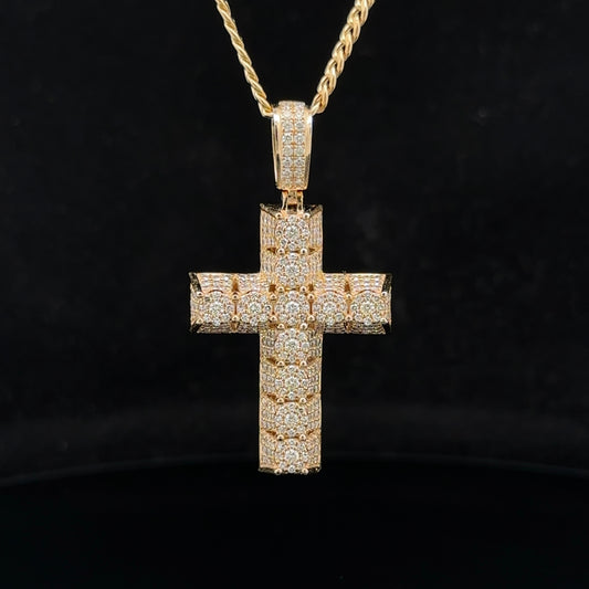 14k yellow gold and diamond Cross Pendant and 10k yellow gold Cuban chain