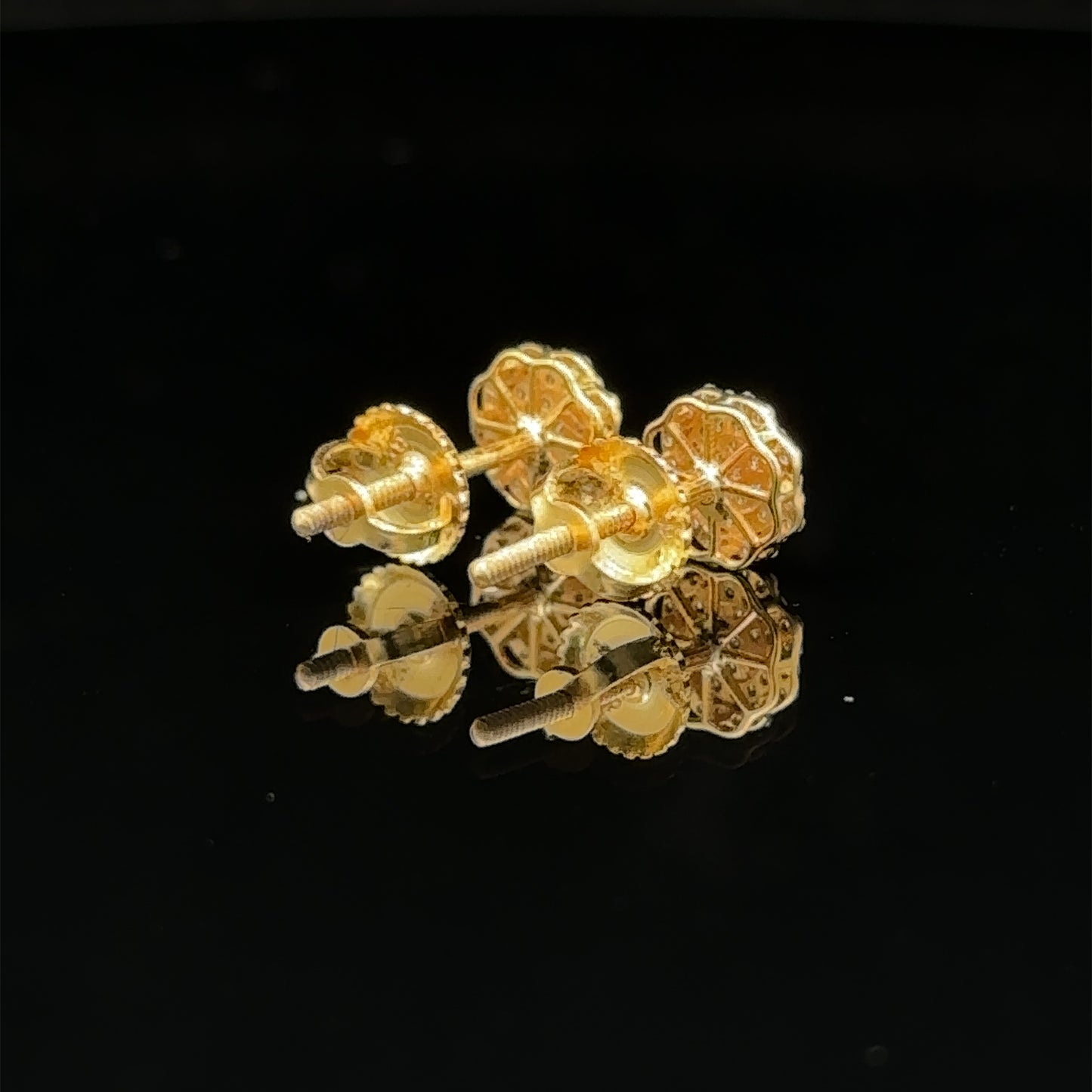 14k yellow gold and diamond flower earrings