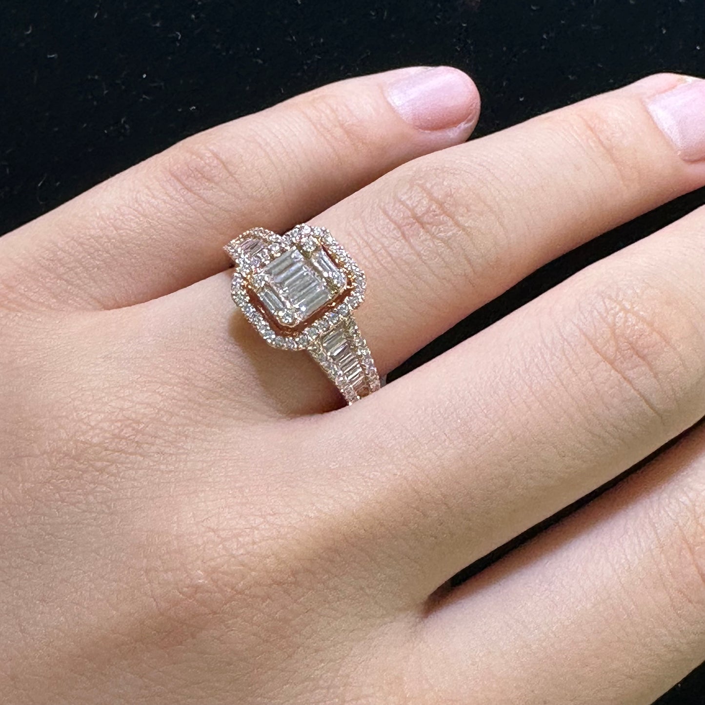 18k rose gold Fancy Ring with Baguette and Round Diamonds ( download photos)