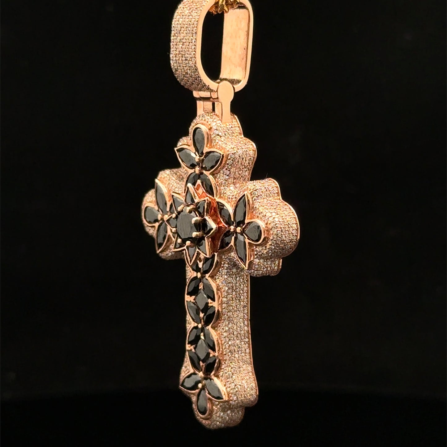 10K Rose Gold Cross Pendant with Diamonds & Multicolored Stones