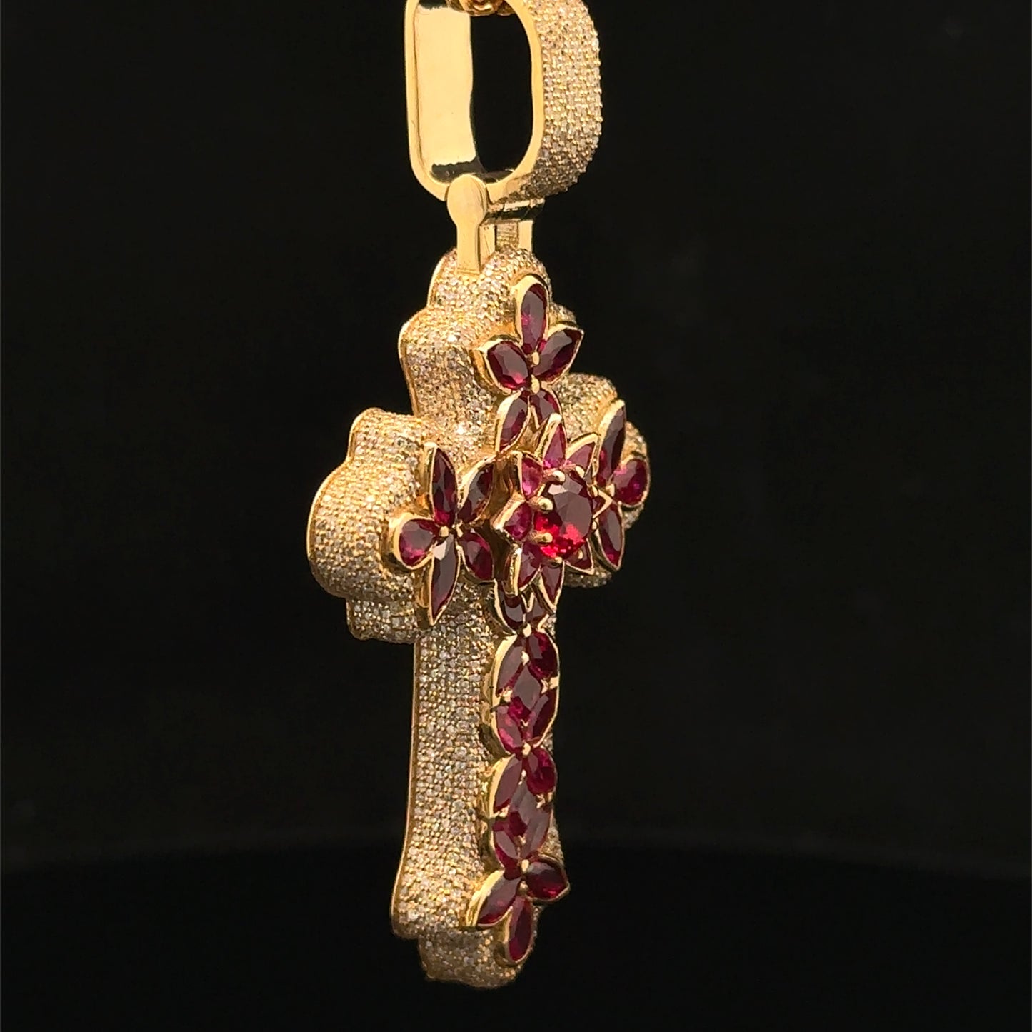 10K Yellow Gold Cross Pendant with Diamonds & Multicolored Stones
