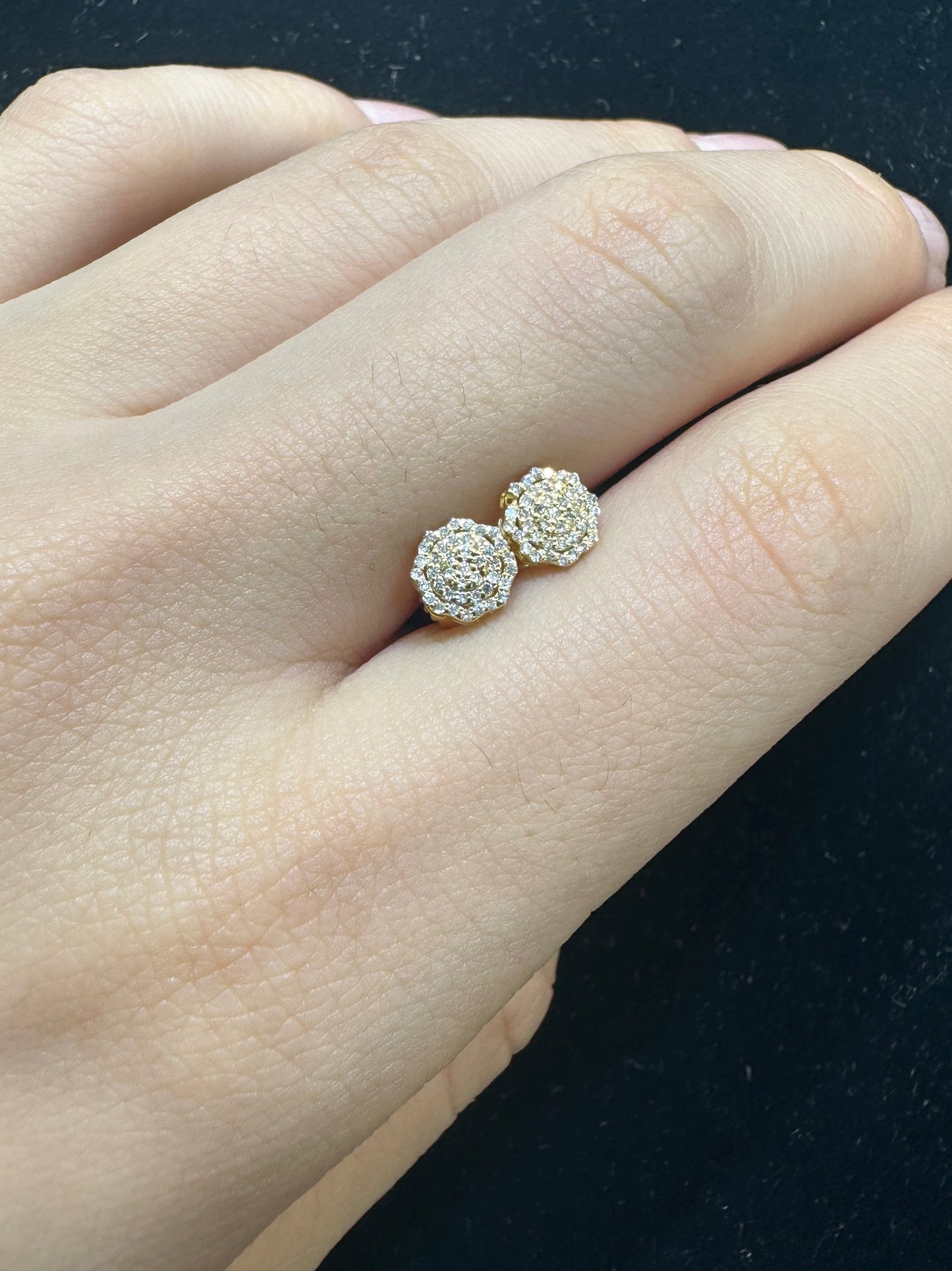 14k yellow gold and diamond flower earrings