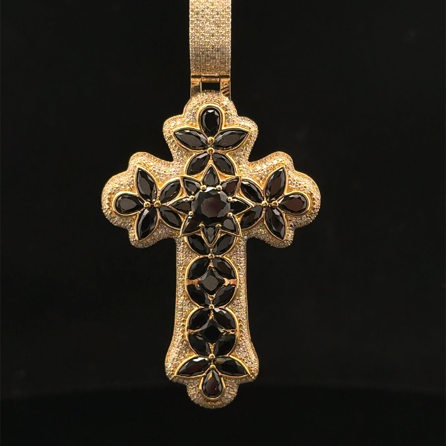 10K Yellow Gold Cross Pendant with Diamonds & Multicolored Stones