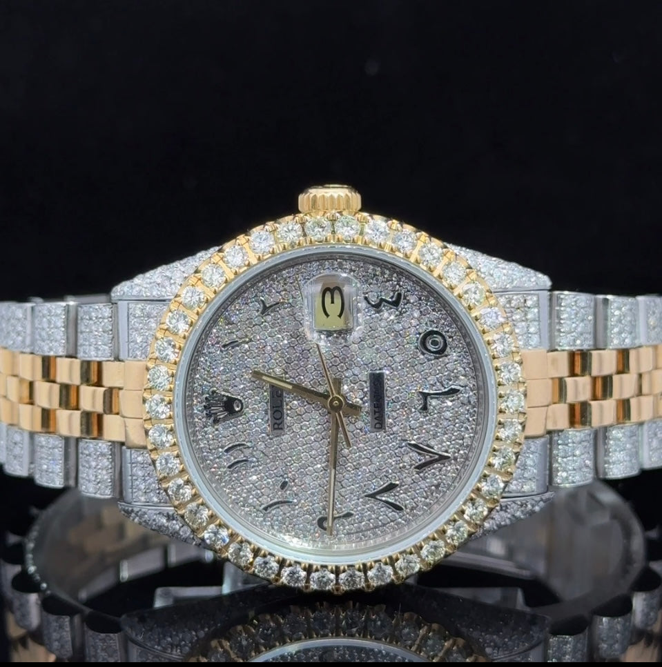 Iced out 36mm Rolex Watch with Two-Tone: 18k Gold and Stainless Steel Jubilee Bracelet