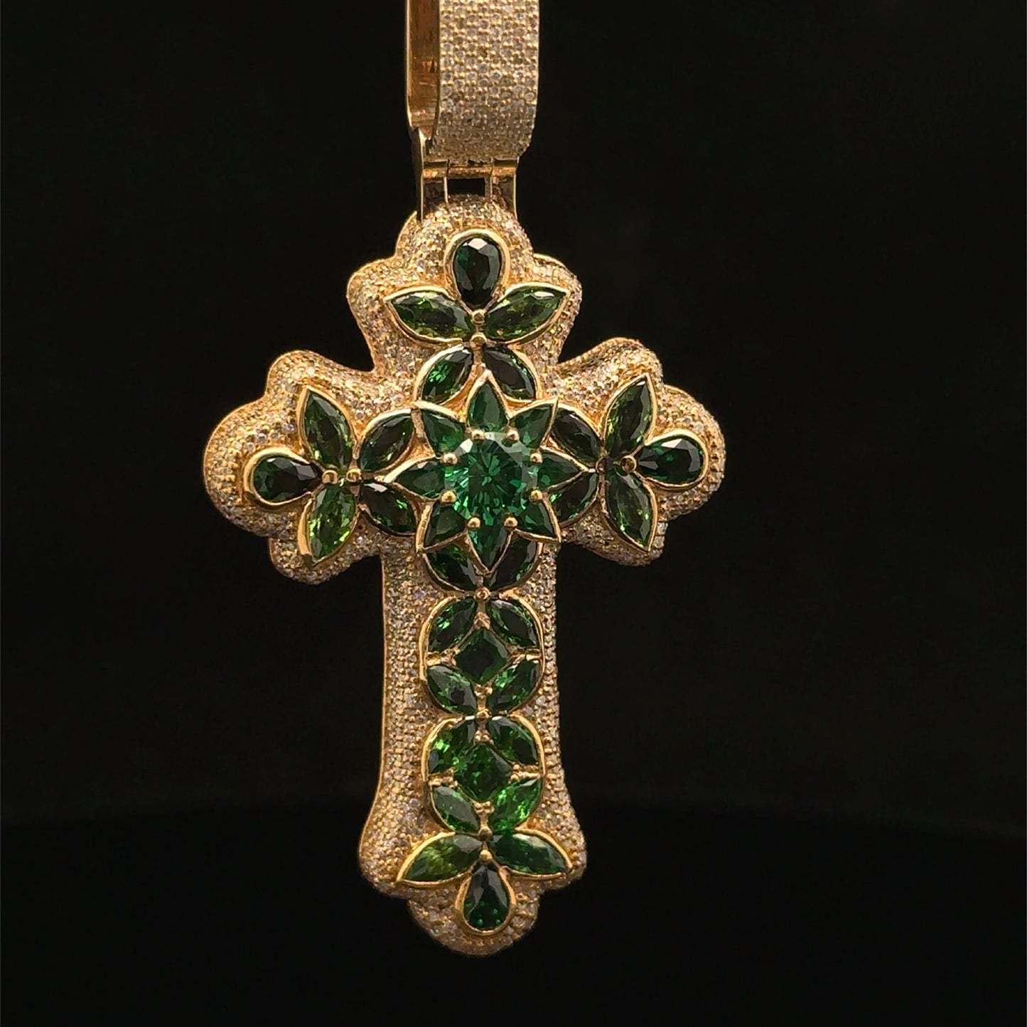 10K Yellow Gold Cross Pendant with Diamonds & Multicolored Stones