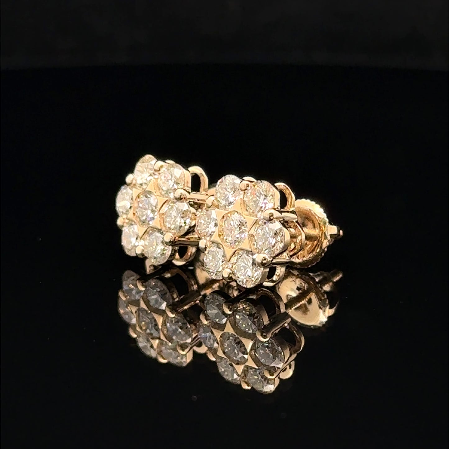 14k Yellow Gold Diamond Flower Earrings – Delicate & Luxurious Fine Jewelry