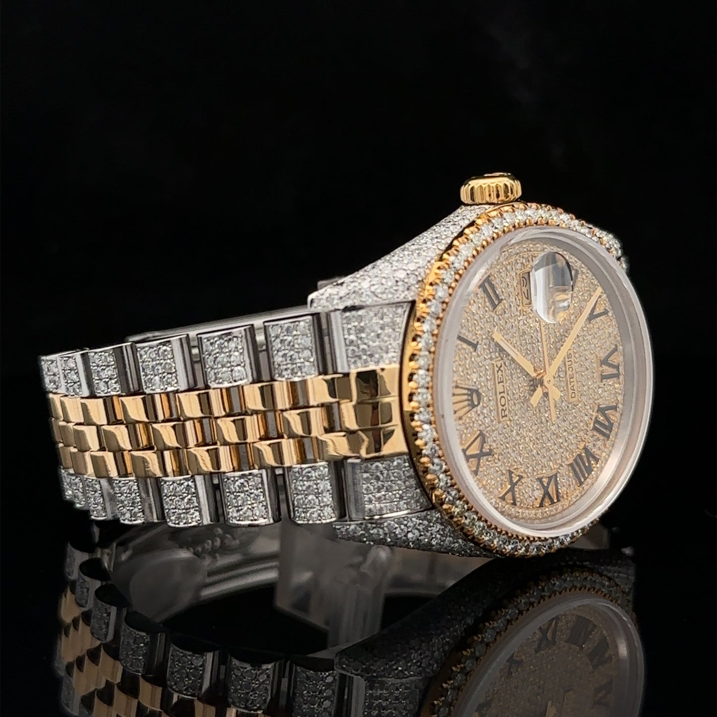 36mm Rolex Iced out Watch with Two-Tone Jubilee Bracelet