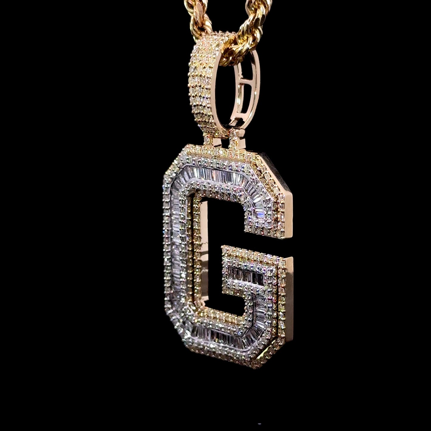 10k Two Tone Yellow Gold & white Gold diamond G Initial Pendant