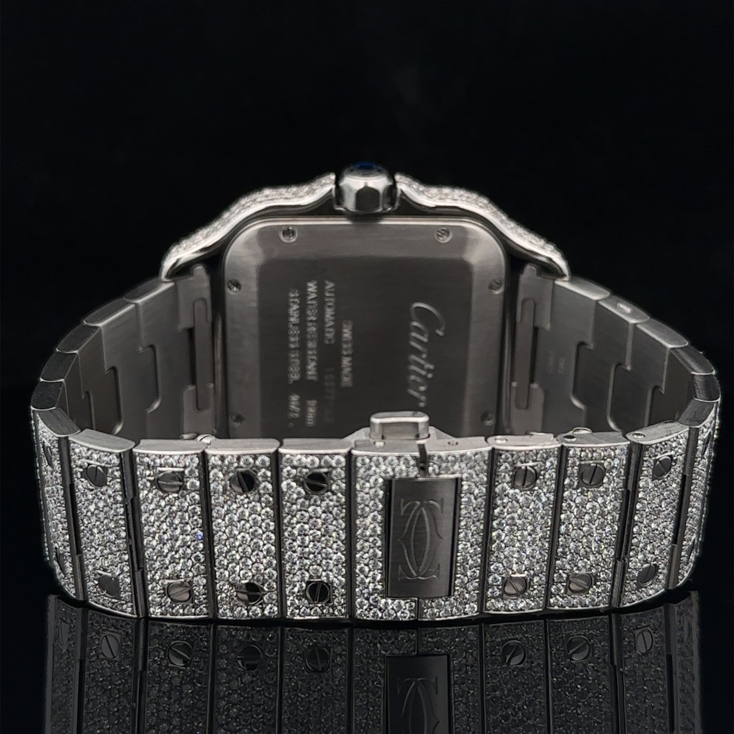 Iced out 40mm Cartier Santos Watch (stainless steel)